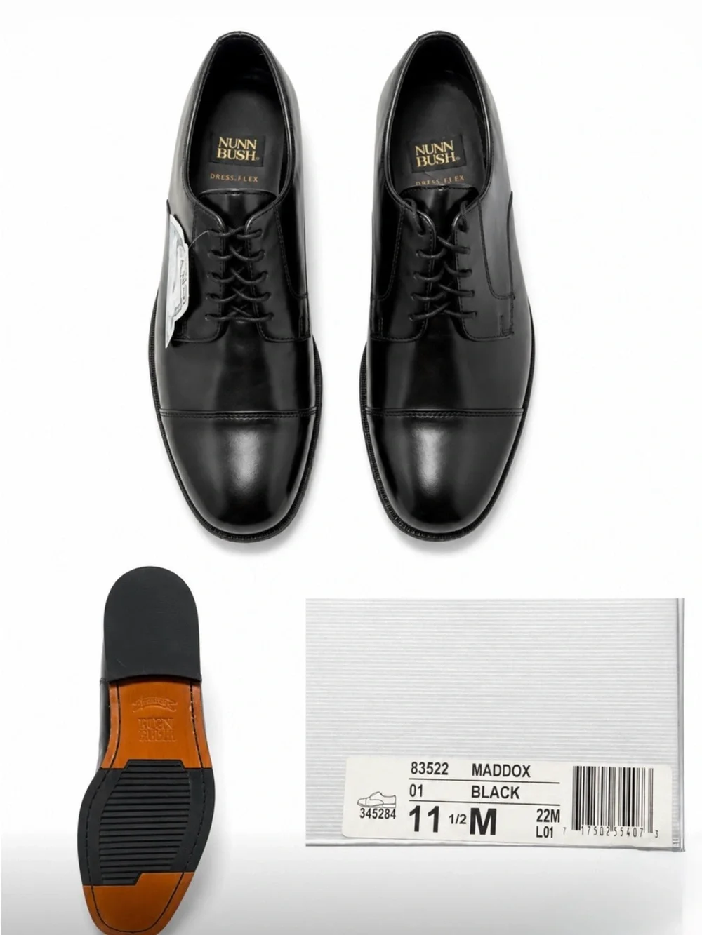 Nunn Bush Black Cap-Toe Derby Dress Shoes for Men